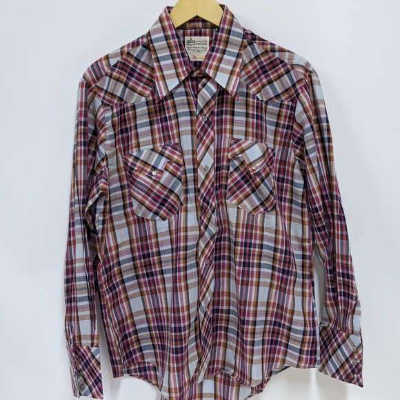 Plaid Wester Pearl Button Down, K- Mart, Vintage, Medium - Picture 7 of 16